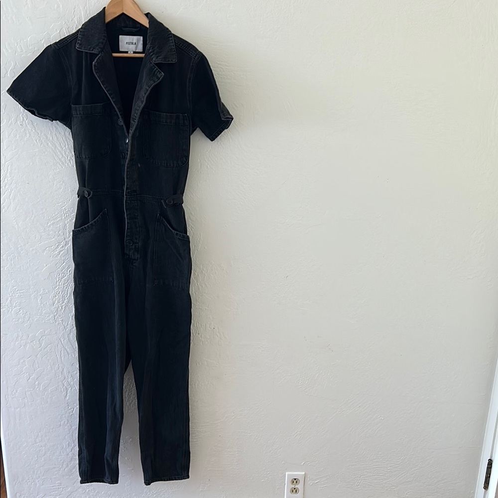 Pistola Black Utilitarian Jumpsuit with Fitted Silhouette